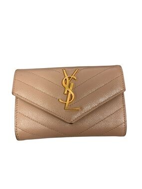 Saint Laurent Tan Quilted Leather Wallet with Gold YSL Monogram